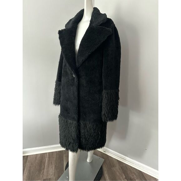NWT Lita By Ciara Single Button Faux Fur Wool Blend Teddy Coat Black Medium - Picture 3 of 11